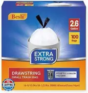 Besli 2.6 Gallon Drawstring Trash Bag Small Garbage Bag,100 Counts (White, 2.