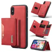 DG MING For Apple iPhone X /XS Premium Trifold Wallet Leather Case With 2-in-1 Magnetic Detachable Card Holder Pocket Cover - Red