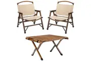 Bamboo Foldable Camping Table + 2 Chairs Waterproof Wood Wooden Travel Set Kit