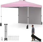 Costway 3 x 3 m Pop up Canopy Tent w/ 1 Sidewall, Wheeled Bag, 8 Stakes, 4 Anchors, 4 Wind Ropes, 4 Sandbags, Vented Top, Portable Foldable Outdoor Patio Shelter (Pink)