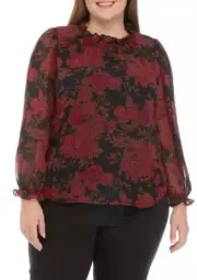 NEW ANNE KLEIN BLACK RED CHIFFON CAREER BLOUSE SIZE 0X WOMEN $109