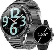 Military Steel Gear Smartwatch Men 1.85 Inch AMOLED Display Smartwatch with Phone Function/LED Torch / 750 mAh Battery, 120+ Sports Modes Fitness Watch with Heart Rate SpO2 Sleep Monitor Android iOS