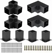 Heavy Pergola Brackets,Woodworks Metal Kit 3-Way Right Angle connectors with Post Base 4x4'' ,DIY Gazebo Kit Suitable for Pergolas,Gardens (4PC 3-Way Pergola Brackets + 4PC Post Base)