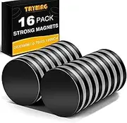 TRYMAG 16Pcs Strong 20x3mm Neodymium Magnets for Crafts, Heavy Duty Black Small Round Refrigerator Magnets for Office, Neodymium Rare Earth for Whiteboard, Dry Erase Board, Cabinets