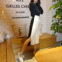 在飛比找蝦皮購物優惠-韓國購入黑白拼色針織窄裙