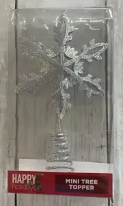 Happy Holidays CHRISTMAS Mini Silver Glitter Star Tree Topper 6” New In Package