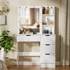 White Dressing Table with Mirror 4 Drawers Makeup Desk 10 LED Bulbs Vanity Table