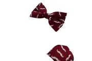 Mens Maroon & White Moustache Cotton Bow Tie & Pocket Square Set