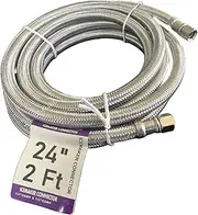 EZ-FLUID 24" Refrigerator Ice Maker Water Line 2 Ft x 1/4" Female Comp. Connection,Premium Stainless Steel Braided Ice Maker Water Hose, PVC Inner Tube Fridge Water Line for Refrigerator