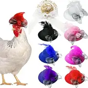 UOSIA 8 Pieces Chicken Hats for Hen Mini Chicken Helmet Accessories Feather Top Funny Pet Hat Funny with Adjustable Elastic Chin Strap for Small Animal
