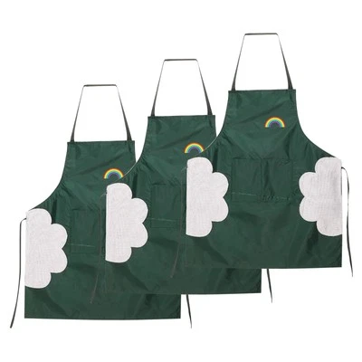 3pcs Bib Apron 72x65cm Unisex Cooking Aprons with Hand Wipe, Forest Green