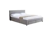 Design Square Fabric Queen Bed Frame Headboard With Storage Drawers - Grey