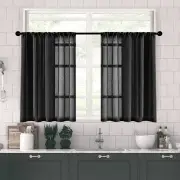 Sheer Tier Curtains Black Short Kitchen Curtains Transparent Light Filtering ...