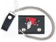 GENUINE LEATHER CLOWN JESTER TRI-FOLD MEN'S WALLET W SNAP ON CHAIN GI566 wallets