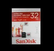 New SANDISK ULTRA 32GB MICRO SD SDHC UHS-I CARD 2 PACK With ADAPTER