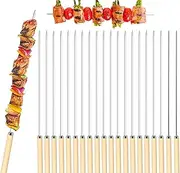 BBQ Kebab Skewers,Wooden Handle Stainless Steel Metal Skewers,BBQ Barbecue Skewers,Long Reusable Stainless Steel BBQ Skewers,for Outdoor Camping Cooking Tools (20 PCS) (B)