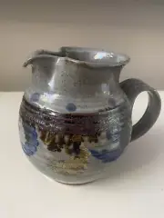 Vintage Handthrown Pottery Pitcher Drip Glaze 6” Tall Signed