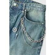 Mens Compass Layered Jean Chain In Silver