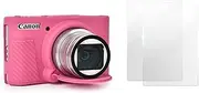 SX740 Camera Case Accessories Set[with 2 LCD tempered films],Silicone Protective Case Compatible with Canon PowerShot SX730 SX740 HS Digital Camera - Rose Red