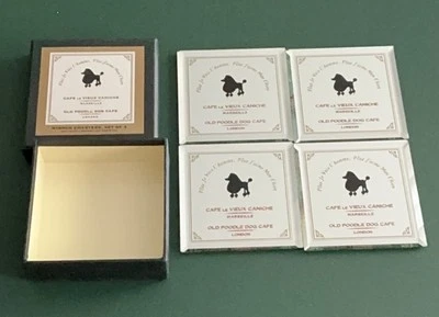 4 Restoration Hardware MIRROR POODLE coasters Old Poodle Dog Cafe new in box 4.5