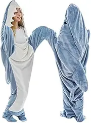 Shark Blanket for Adult Kids - Wearable Shark Blanket Hoodie,Cartoon Animals One-Piece Blanket, Cute Funny Blue Shark Flannel Hoodie for Girls Interesting Blanket Gifts (170CM,Blue)