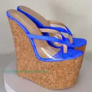 Women Sandals Platform Wedges 20CM Flip Flop Pumps Faux Suede Female Party Ladie