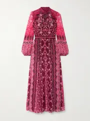 [Saloni] Saloni - Jacqui-b Printed Silk Crepe De Chine Maxi Dress - Pink - UK 16 UK 16 Pink