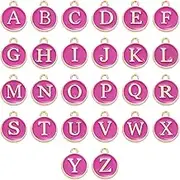 uxcell 26 Pcs Letter Charm, Alloy A-Z Initial Charm Round Alphabet Charm Pendant for Necklace Bracelet Earring Jewelry Making DIY, Rose