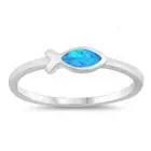 Sterling Silver Religious Fish Ring Silver Lab Opal Ring Size 4 5 6 7 8 9 10
