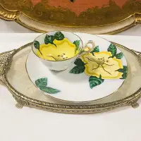 在飛比找Yahoo!奇摩拍賣優惠-英國中古骨瓷tuscan全手繪黃色話會早餐骨瓷杯盤