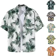[Generic] Mens Short Sleeve Floral Button Down Shirts - Leisure Tropical Holiday Beach Shirts - Lapel Front Buttons Beach Shirts - Fashion Print Turn-Down Collar Button Shirt Regular Fit Summer Tops