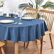 Faux Linen Oval Tablecloth Heavy Duty Wrinkle Resistant Fabric Table Cloths 60 x 84 Inch Navy Blue Farmhouse Rustic Table Cover for Kitchen Dining Indoor Outdoor Tabletop Decoration