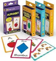 Carson Dellosa Toddler Flash Cards 4 Pack - Alphabet, Sight Word, Colors & Shapes, Number - Math & Phonics Kindergarten Preschool Learning Activities 4+