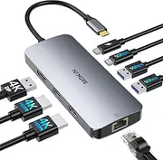 USB C Docking Station Dual HDMI, 8 in 1 Docking Station for 3 Monitors, USB HUB Triple 4K Display with 2 HDMI and 1 Displayport, 1 Gbps Ethernet, 100W PD Charging, 3 USB 3.0 Ports for Dell, HP, Lenovo