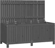 vidaXL Solid Pinewood Garden Storage Box - Grey, Outdoor Storage Solution, Ample Space, Hydraulic Gas Lift Lid, Ventilated Design, 147x68x64 cm.