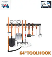 64" TOOLHOOK Garden Tool Storage Rack Wall Hook Secure Hold Tidy Metal Hook
