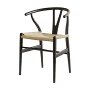 1x Dining Chair Wooden Rattan Wishbone Black