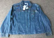 Chicos Dark Indigo Andorra Saucy Denim Jacket Size 3 Zipper Embellishments NWT