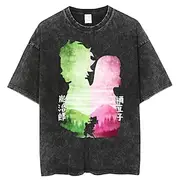 Kamado Nezuko Kamado Tanjiro Akaza T-shirt Oversized Acid Washed Tee Print Graphic For Couple's Men's Women's Adults' Acid Wash Casual Daily