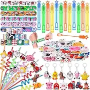 Winrayk 98Pcs Farm Animals Party Favors Farm Barnyard Birthday Party Supplies Farm Plastic Straws Mini Bubble Wands Slap Bracelets Keychain Sticker Kid Pinata Filler Toy Farm Themed Goodie Bag Stuffer