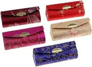 [CurcKua] Portable Lipstick Case Chinese Style Floral Lip Balm Organiser with Makeup Mirror 5PCS Lipstick Case with Mirror Portable Lipstick Holders Mini Makeup Mirror Lip Balm Holder
