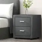 Grey Bedside Table Fabric lamp Desk 2 Drawer Bedroom Furniture Storage decor