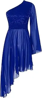 [Linjinx] Praise Dance Dress for Women One Shoulder Church Worship Overlay Tunic Top
