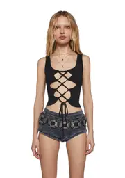 [Club Exx] Celestial Bass Lace Up Crop Top - Black