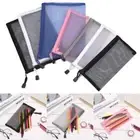 Makeup Cosmetic Storage Mesh Pen Bag Zipper Pencil Case Transparent Grid