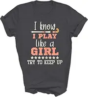 [TiQi] I Know I Play Like A Girl Field Hockey Player Ice Hockey Fan Gift Unisex Shirt Women Men T-Shirt (Dark Heather;XL)
