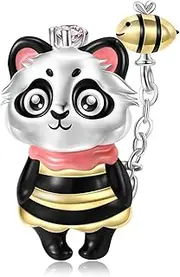 [Teleye] Panda and Bee Charm 925 Sterling Silver Charm Fits For Pandora Bracelet Necklace,PC1626, Cubic Zirconia, Created Cubic Zirconia