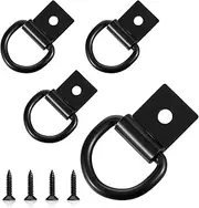 4 Pcs D Ring Tie Down Anchors, Heavy Duty Steel Hooks with Screws Decked Accessories D-Rings Surface Mount Hooks Securing Cargo for Truck, Trailer, RV, Boat, and Cargo Control, Black