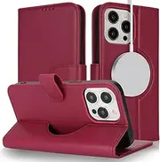 Cavor for iPhone 12 Pro Max Case iPhone 13 Pro Max Leather Wallet Folio Flip Cover Support Magsafe Charging with Kickstand and Photo Holder Card Slots Protective Shockproof Phone Cases-Red
