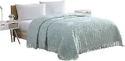 Beatrice Home Fashions Medallion Chenille Bedspread, Queen, Blue